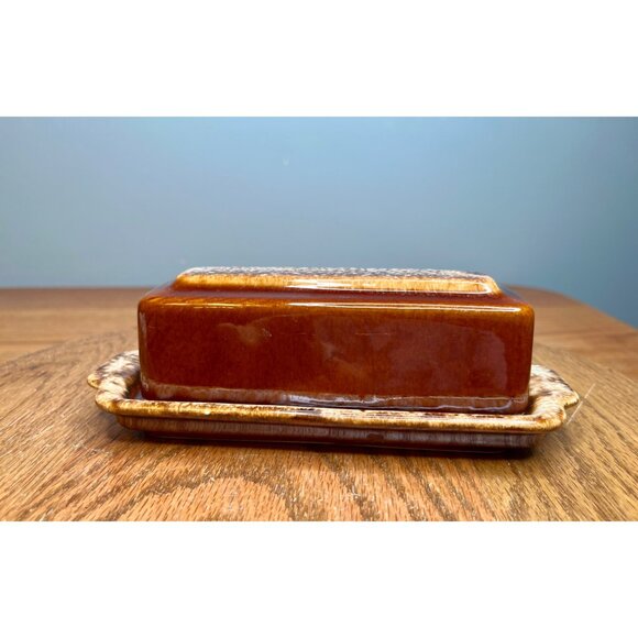 Vintage Hull Pottery Butter Dish: Brown Drip Glaze, 1960s Farmhouse Decor - Picture 4 of 10